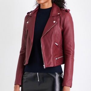 Maje Burgundy Basalt Leather Jacket